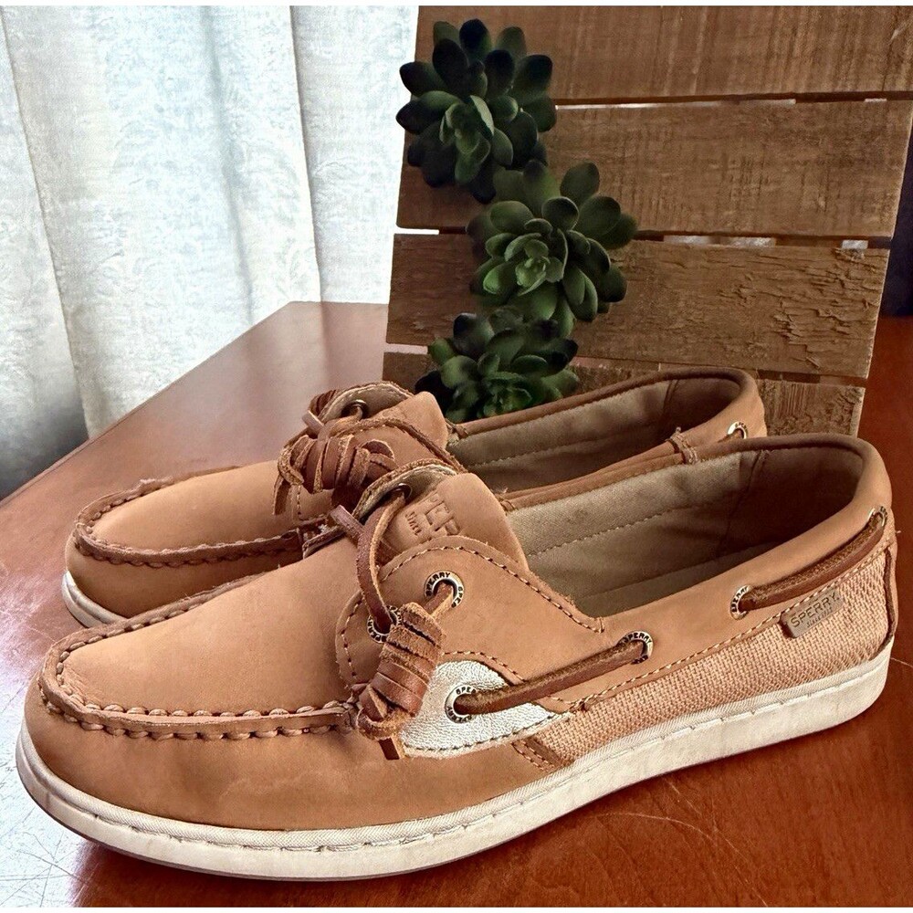 Sperry Women’s Tan Leather Lace-Up Boat Shoes Round Toe Sz 7.5 M STS85161